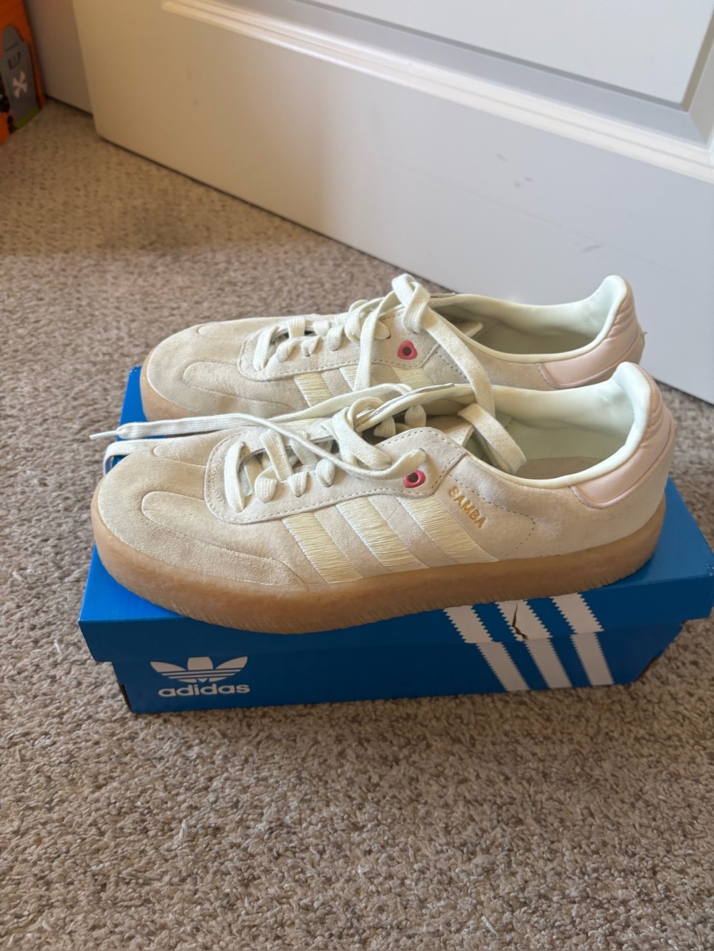 adidas Samba Platform Sneakers in Cream with Pink Accent